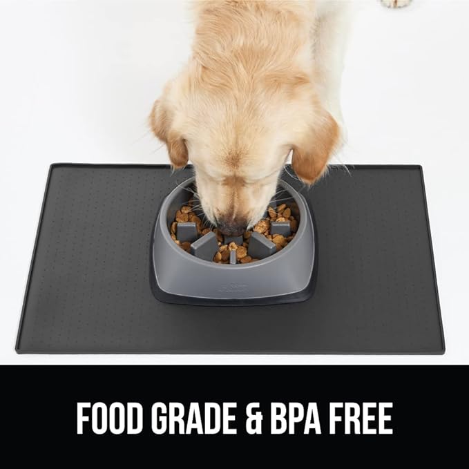 GORILLA GRIP 100% Waterproof Raised Edge BPA Free Silicone Pet Feeding Mat, Dog Cat Food Mats Contain Spills Protects Floors, Placemats for Cats and Dogs Water Bowl, Pets Accessories 16x10, Charcoal