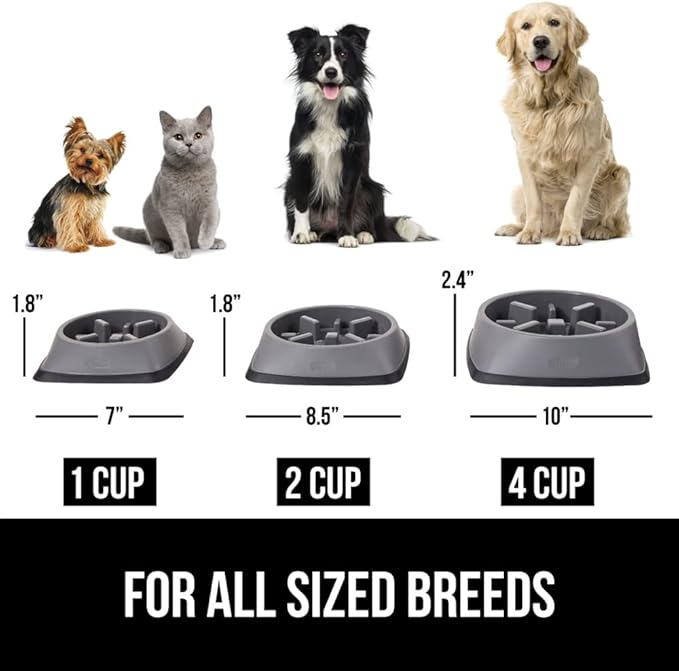 GORILLA GRIP Patented BPA Free Slow Feeder Dog Bowls, Interactive Puzzle Toy for Dogs and Cats Food Training Enrichment, Keeps Pets Busy and Prevents Puppy Overeating, All Breeds, 2 Cup, Gray