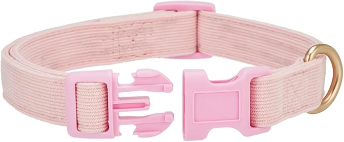 Soft Corduroy Fibric Dog Collar, Quick Side Release Buckle, for Large Dogs(Light Pink,Large:17-26")