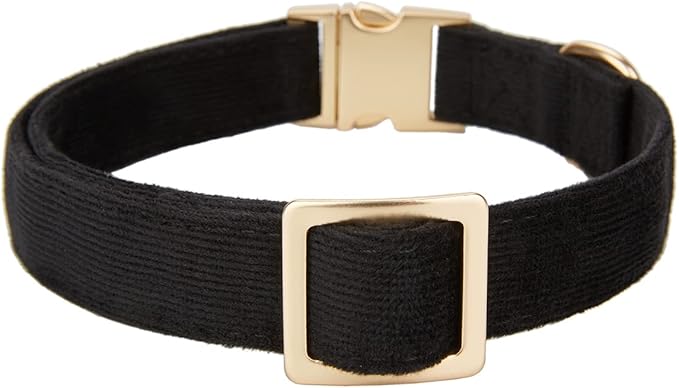 Soft Corduroy Fibric Dog Collar with High Grade Metal Buckle, for Large Dogs(Black,Large:17-26")
