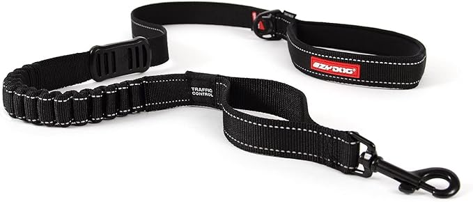 EzyDog Zero Shock Dog Leash - Shock Absorbing Bungee Leash for Dogs That Pull or Excite - Dual Handle and Reflective for Large, Medium, or Small Dogs (48-inch, Black)
