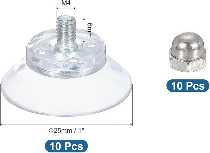 uxcell 10 Packs Suction Cups, PVC & Zinc Alloy, 25mm/1" Dia, Heavy Duty, Non Slip, Window, Bathroom, Door, Kitchen, Decoration, Holder
