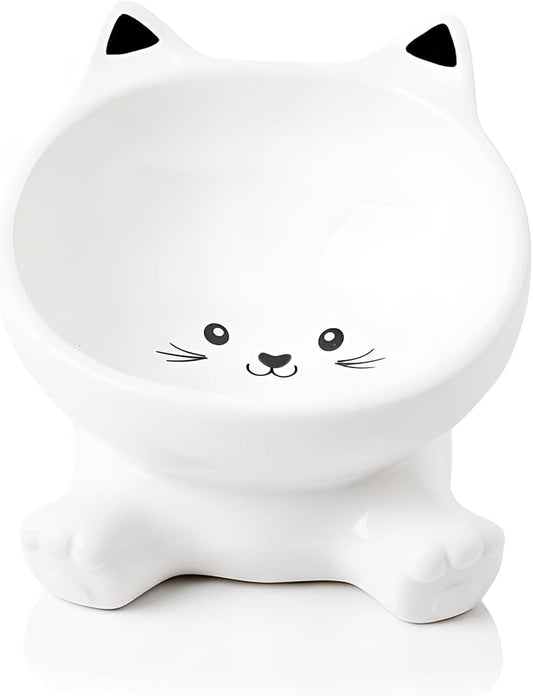 Raised Cat Bowl, 4.9 Inch Ceramic 3D Elevated Cat Food Bowl and Water Bowls, Cute Kitten Dishes 4.5 OZ, Anti-Vomiting & Whisker Fatigue Friendly, Stress-Free for Indoor Cats, 1 Piece