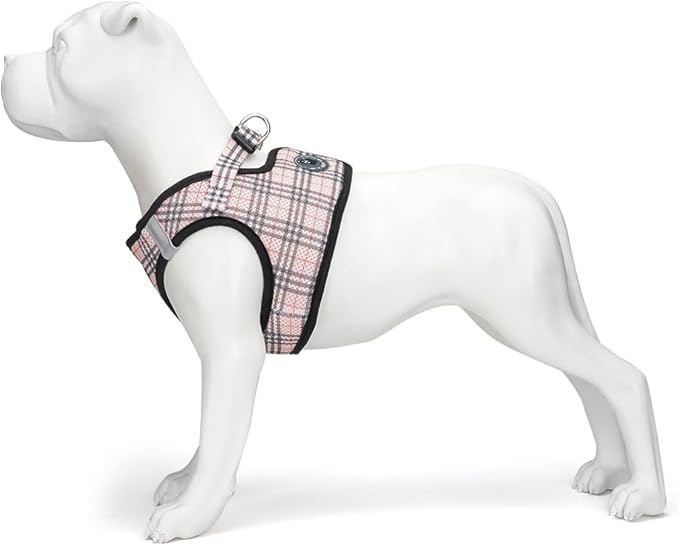 EcoBark Step in Dog Harness - Eco-Friendly Teacup Dog Harnesses for XXS, XS, and Small Dogs - Reflective and Adjustable Mini Body Halter Vest -Tiny Soft Mesh Toy Breed Harness (Beige Plaid, XXS)