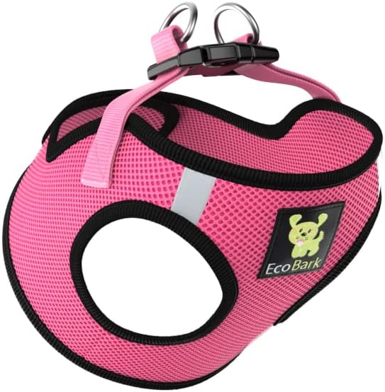 EcoBark XS Dog Harness - Step in Toy Breed Dog Harnesses - Extra Small Eco-Friendly Body Halter Vest - Reflective Tiny Soft Mesh (Bubblegum Pink, XS)