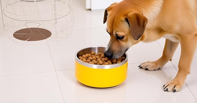 Large Dog Water Bowl Yellow Stainless Steel Dogs Bowls Outdoor Insulated No Spill Pet Food Bowl for Large Dogs Cats & Pet Gifts for Dog Lover Mom Girl Dad, (Yellow)