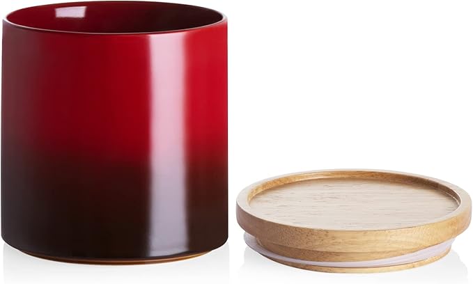 Sweejar Ceramic Food Storage Jar, Stackable Kitchen Canisters, Containers with Airtight Seal Wooden Lid for Serving Ground Coffee, Tea, Sugar, Salt and More - 16 Fl Oz (Gradient Red)