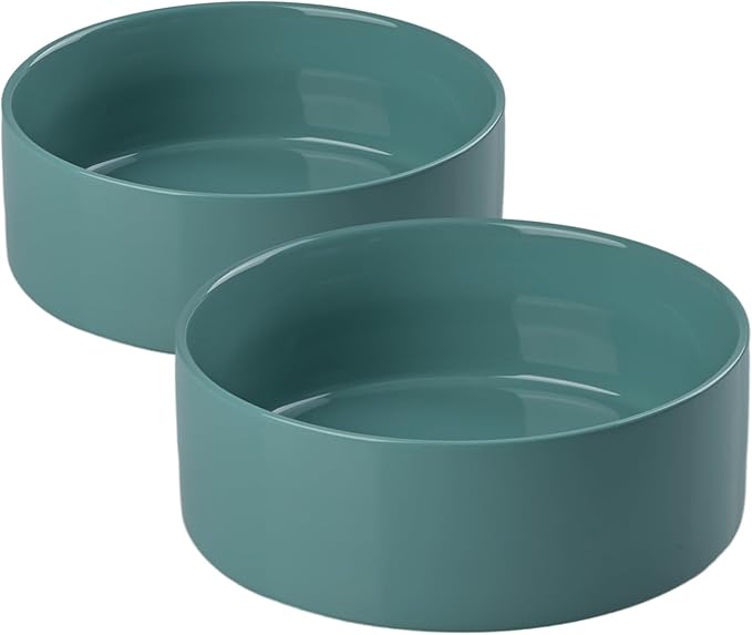 SPUNKYJUNKY 60OZ Ceramic Dog and Cat Bowl, Modern Cute Weighted Food Water Bowl for Replacement Light Green (2 Pack)