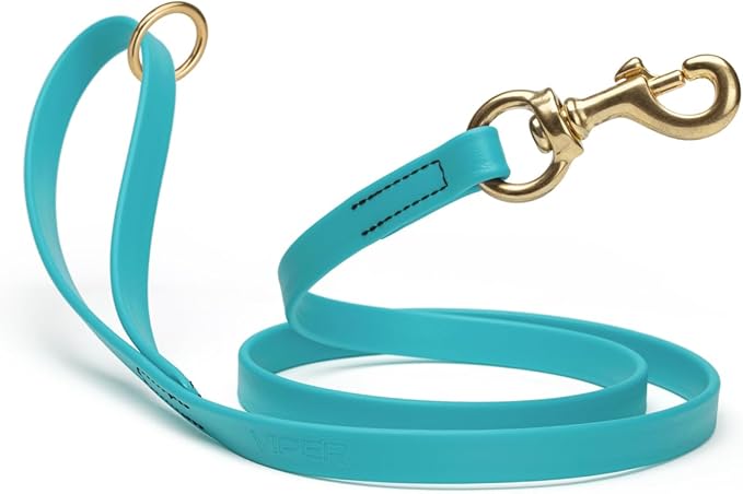 Viper Biothane K9 Working Dog Leash Waterproof Lead for Tracking Training Schutzhund Odor-Proof Long Line with Solid Brass Snap for Puppy Medium and Large Dogs 4ft, Sky Blue