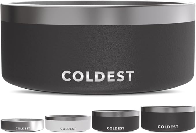 Coldest Dog Bowl - Anti Rust Metal, Non Slip, 3 Layers Insulated Stainless Steel Dog Bowls - Spill Proof & Heavy Duty - Water Bowl for Dogs, Cats & Pets, Dish Washer Safe (100 oz, Stealth Black)