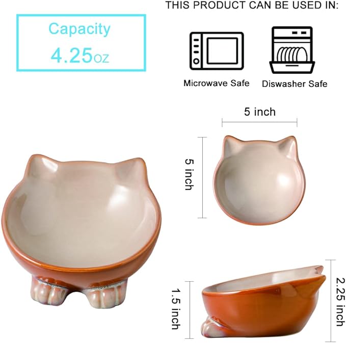 Nihow Ceramic Basic Cat Bowls: 5 Inch Cat Bowl for Food & Water - Food Grade Cat Dish for Small-Sized Cat - Microwave & Dishwasher Safe -Elegant Brown (4.25 OZ /1 PC)