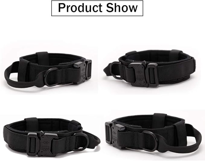 Xqpetlihai Tactical Dog Collar Adjustable Military Nylon Dog Collar with Control Handle and Heavy Duty Metal Buckle for Medium and Large Dogs (Black,M)