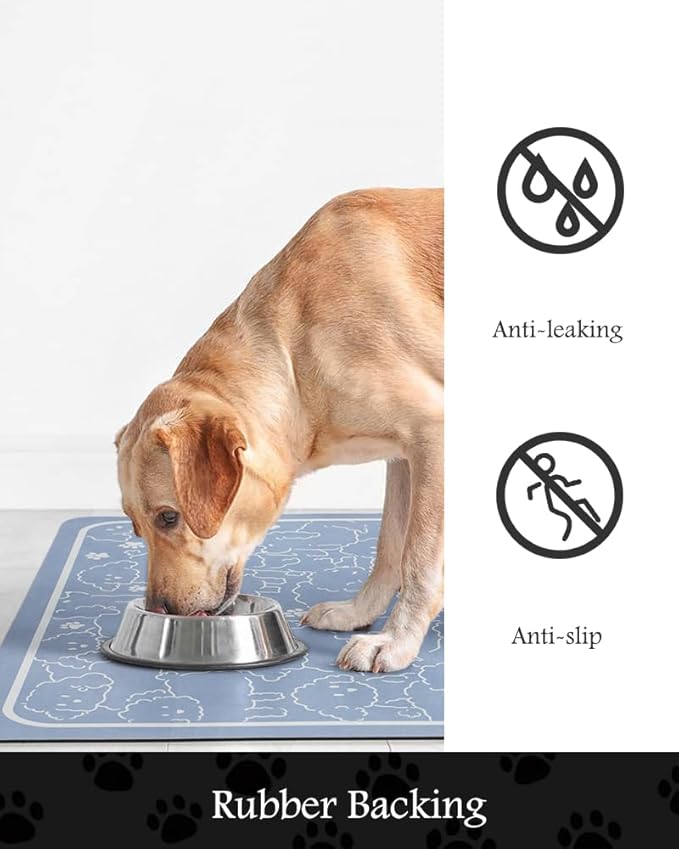 Pet Feeding Mat-Absorbent Dog Mat for Food and Water Bowl-No Stains Quick Dry Water Dispenser Mat-Dog Accessories Pet Supplies-Bowl for Messy Drinkers（BLUEDOGS,12"x19"