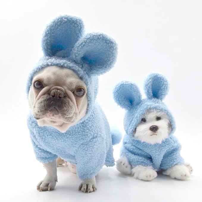 Adorable Plush Bunny Pet Costume - Soft & Warm with Removable Pom-Pom Tail – Perfect for Easter, Halloween, and Everyday Wear (Pink & Blue)