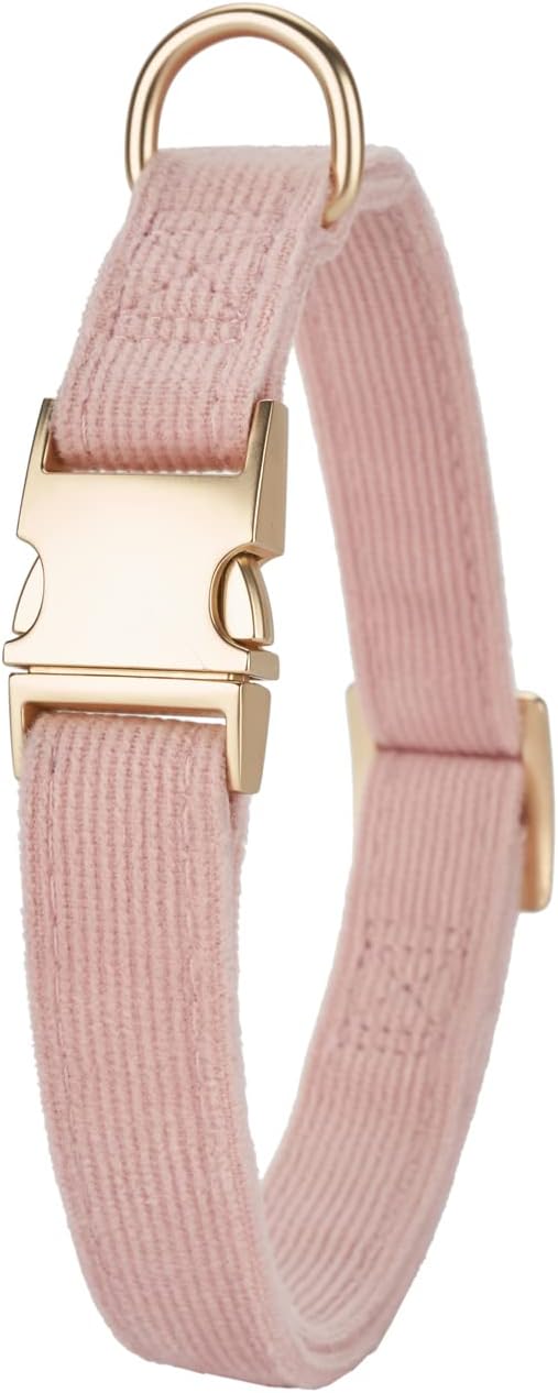 Soft Corduroy Fibric Dog Collar with High Grade Metal Buckle, for Medium Dogs(Light Pink,Medium:12-19")