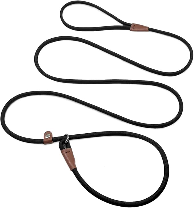MayPaw Slip Lead Control Leash for Dogs No Pull, 13+ Colors Classic Dog Lead 7 FT Pet Slip Leash, 1/4” Rope Leashes for Small Medium Animals (7ft*1/4", Black)