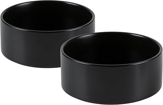 Ceramic 5.1inch Set of 2 Dog and Cat Bowls, Food and Water Feeder for Small Breed Dogs, Kitty, Cats, 2pcs Dog & Cat Dishes(2 Bowls, Black)