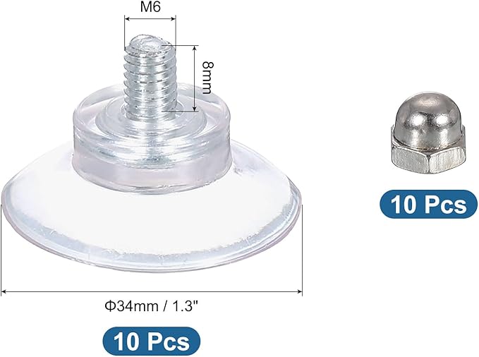uxcell 10 Packs Suction Cups for Glass 34mm/1.3" Dia Clear PVC Window Glass Suction Sucker Pads with M6 x 8mm Screw for Window Bathroom Door Glass Wall Car Sun Shade