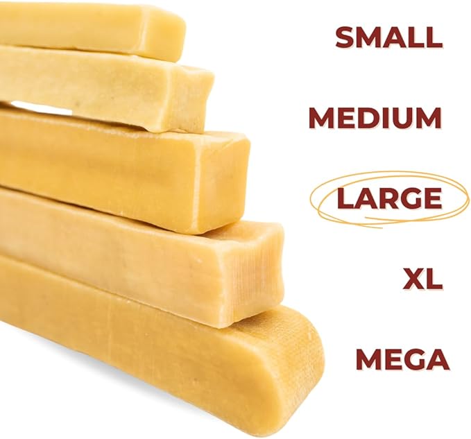 Bully Bunches Large Authentic Yak Cheese Himalayan Chews for Large Dogs & Heavy Chewers - All Natural Dog Treat Dental Chews, Made with Real Yak Milk - Lactose & Rawhide Free (6 Pk)