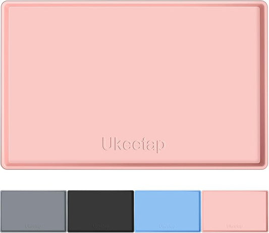 19” x 12” Extra Thick Waterproof Silicone Mat with Raised Edge, BPA Free Non-Slip Dog & Cat Food Mat, Feeding Mat for Food and Water Bowls, Spill Proof Mat to Protect Floors, Pink