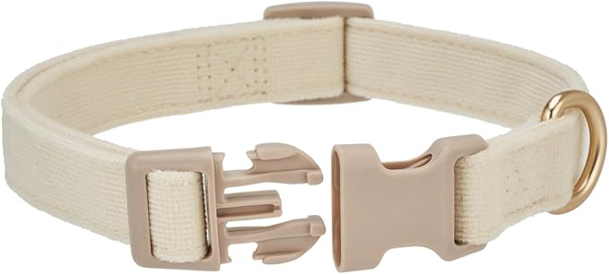 Soft Corduroy Fibric Dog Collar, Quick Side Release Buckle, for Large Dogs.(White,Large:17-26")