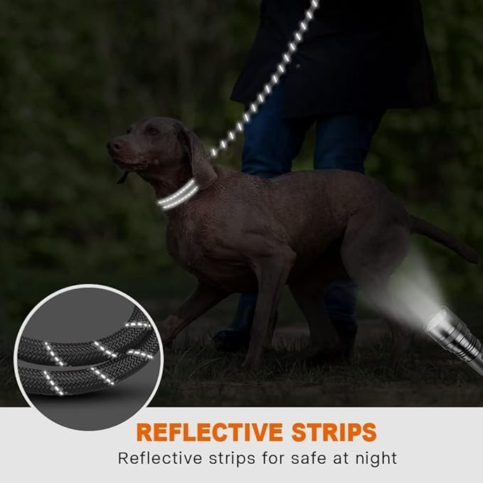 Taglory Rope Dog Leash 5 FT with Comfortable Padded Handle, Highly Reflective Threads Leash for Medium Large Dogs, 1/2 inch, Grey