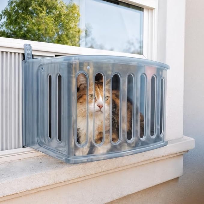 VistaBella Window Catio Perch & Litter Box – Fits 26-32" Vertical Windows, Luxury Indoor Cat Window Box, All-Weather Comfort, Natural Odor Removal, Portable Easy Clean, 2-Year Protection, Made in USA