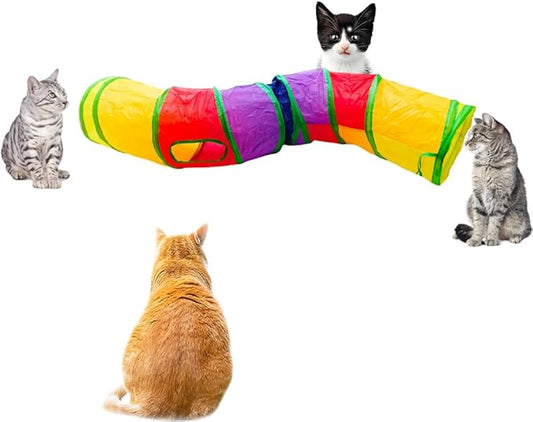 Cat Tunnel Tube Toys，Tunnels for Indoor Cats, Collapsible Interactive Toy with Balls for Rabbits, Kittens, Ferrets, Puppy (S - 2 Way Yellow Green)
