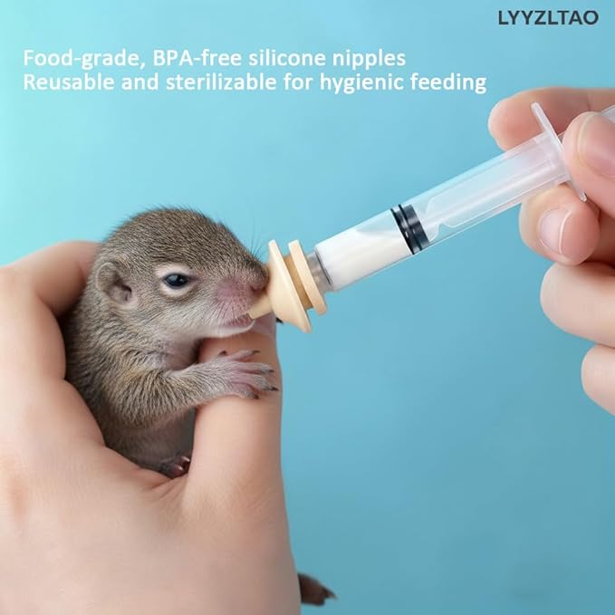 Pet Nursing Kit - 3 Pack 3ml Feeding Syringes with 3 Silicone Nipples | Reusable Hand Feeding Supplies for Newborn Kittens, Puppies, Squirrels, Rabbits & Small Animals | Anti-Choke Safety Design