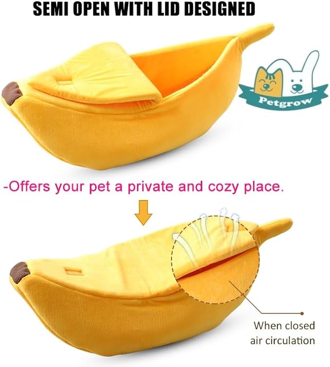 · Petgrow · Cute Banana Cat Bed House Extra Large Size, Christmas Soft Cat Cuddle Bed, Lovely Pet Supplies for Cats Kittens Rabbit Small Dogs, Yellow