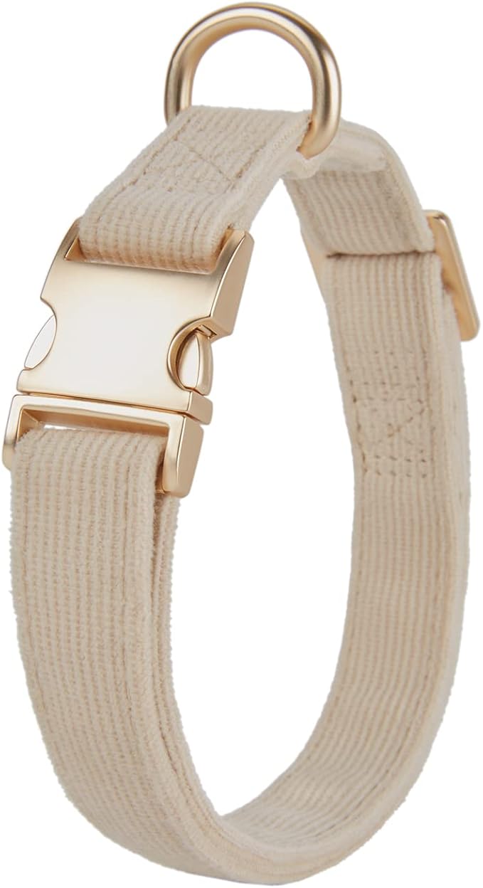 Soft Corduroy Fibric Dog Collar with High Grade Metal Buckle, for Large Dogs.(White,Large:17-26")