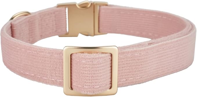 Soft Corduroy Fibric Dog Collar with High Grade Metal Buckle, for Small Dogs(Light Pink,Small:10-15")