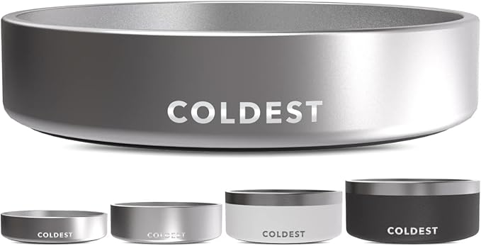 Coldest Dog Bowl - Anti Rust Metal, Non Slip, 3 Layers Insulated Stainless Steel Dog Bowls - Spill Proof & Heavy Duty - Water Bowl for Dogs, Cats, Dish Washer Safe (21 oz, Polished Stainless Steel)
