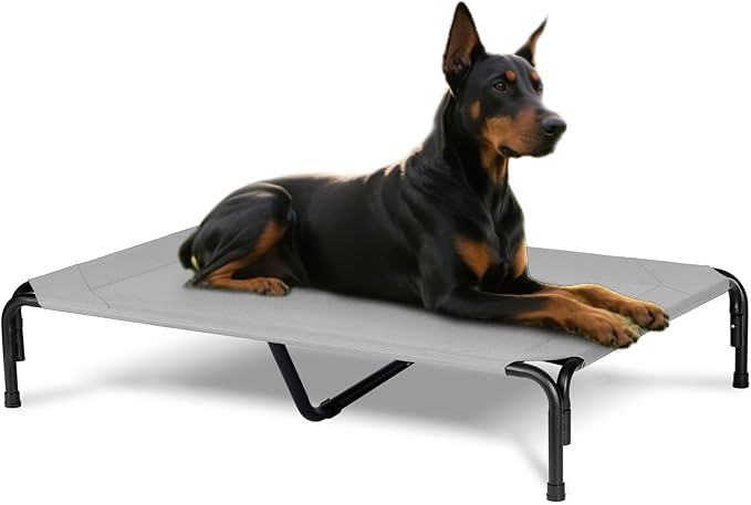 Elevated Dog Bed for Outdoor, XXXL Raised Dogs Cot with Washable Mesh, Cooling Pet Beds Chew Proof Dog Hammock, Metal Frame Lifted Platform for Training Outside Camping, 59 inch Grey