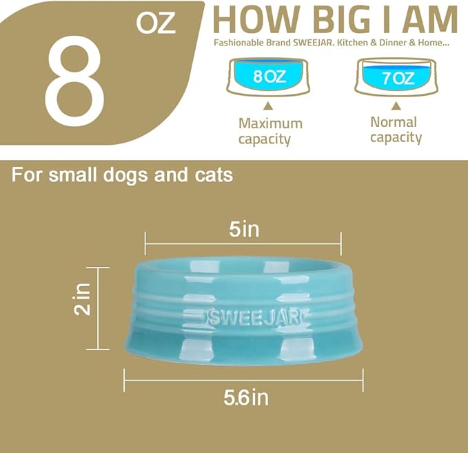 Sweejar Gradient Dog Bowl, Ceramic Dog Food Dish for Puppy and Kitten, Porcelain Pet Bowl for Food and Water 8 oz (Gradient Navy)