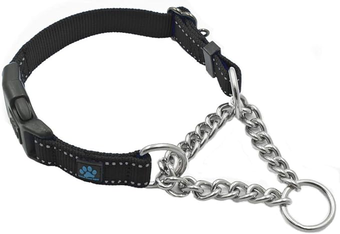 Max and Neo Stainless Steel Chain Martingale Collar - We Donate to a Dog Rescue for Every Collar Sold (Small, Black)