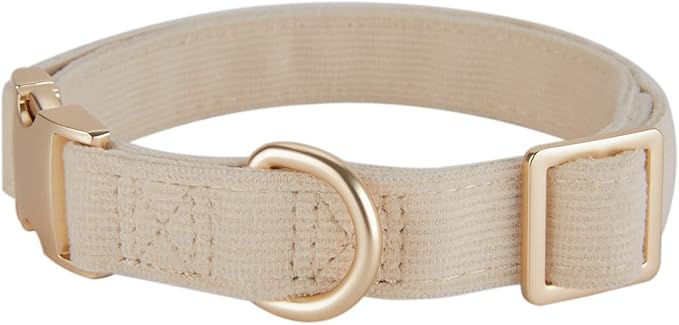 Soft Corduroy Fibric Dog Collar with High Grade Metal Buckle, for Small Dogs.(White,Small:10-15")
