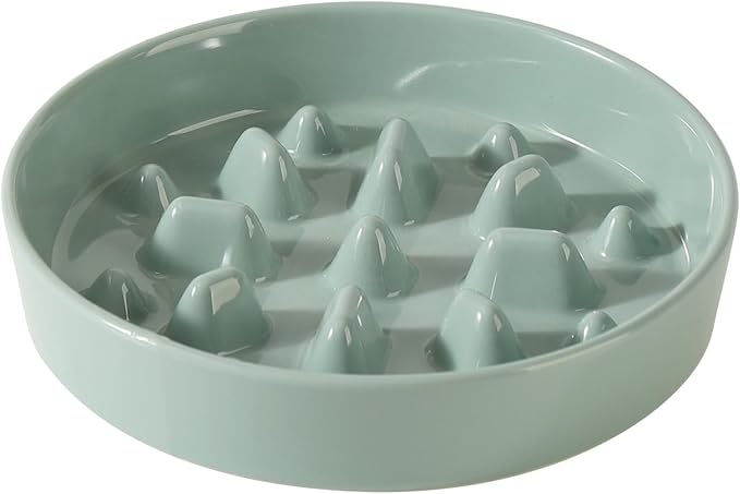 Ceramic 1.6 Cup Dog Bowl Slow Feeder, 8.2 inch Slow Pet Food Dish for Medium and Large Dog, Stop Bloat, Preventing Choking(Single Bowl, Light Green)