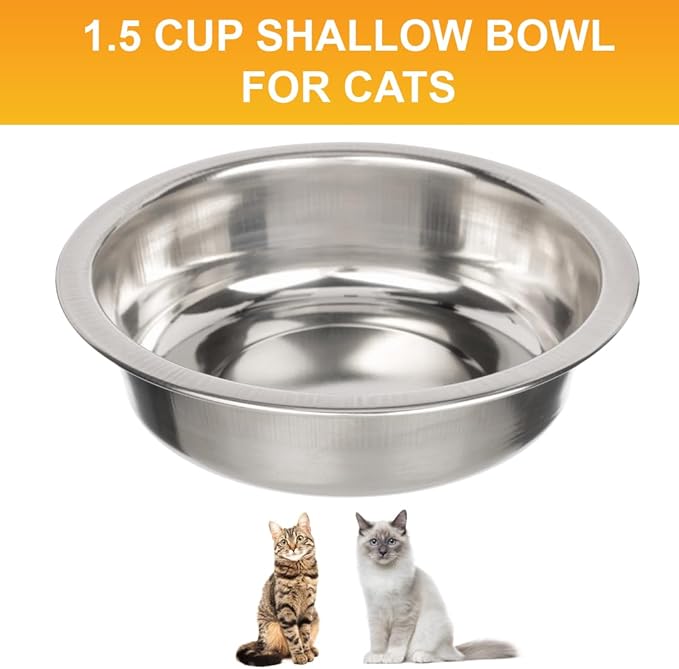 Neater Pet Brands 1.5 Cup (12 oz.) Shallow Stainless Steel Cat Bowls, Set of 2 Neater Feeder Replacement Bowls (Deluxe Model), Metal Cat Dishes for Food and Water, Whisker Friendly, Dishwasher Safe