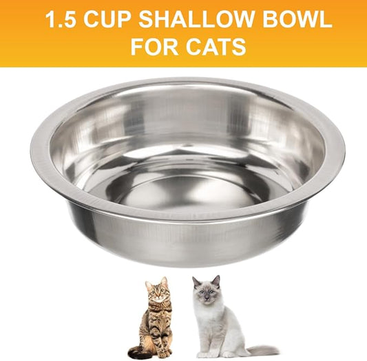 Neater Pet Brands 1.5 Cup (12 oz.) Shallow Stainless Steel Cat Bowls, Set of 2 Neater Feeder Replacement Bowls (Deluxe Model), Metal Cat Dishes for Food and Water, Whisker Friendly, Dishwasher Safe