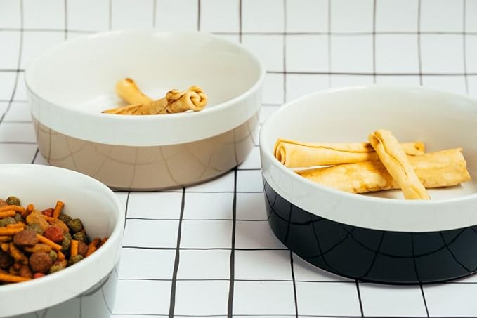 Waggo Dipper Ceramic Dog Bowl for Small and Large Breeds - Heavyweight and Durable Pet Food and Water Dish Crock, Dishwasher Safe, Modern (Vintage Grey, Medium)