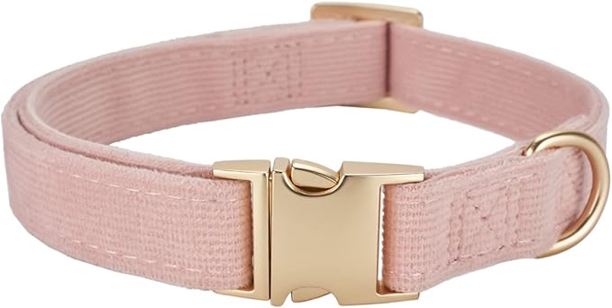 Soft Corduroy Fibric Dog Collar with High Grade Metal Buckle, for Large Dogs(Light Pink,Large:17-26")