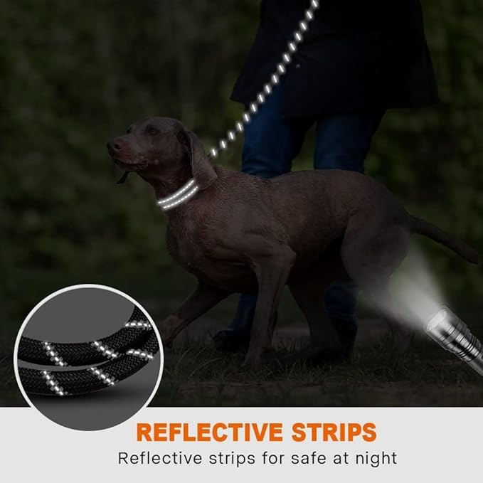Taglory Rope Dog Leash 4 FT with Comfortable Padded Handle, Highly Reflective Threads Leash for Medium Large Dogs, 1/2 inch, Black