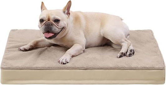 KSIIA Orthopedic Dog Bed Crate Waterproof Pet Mats for Medium Dogs Deluxe Plush Washable Pet Bed with Egg Crate Foam & Removable Cover, 29 x 18 Inch, Khaki