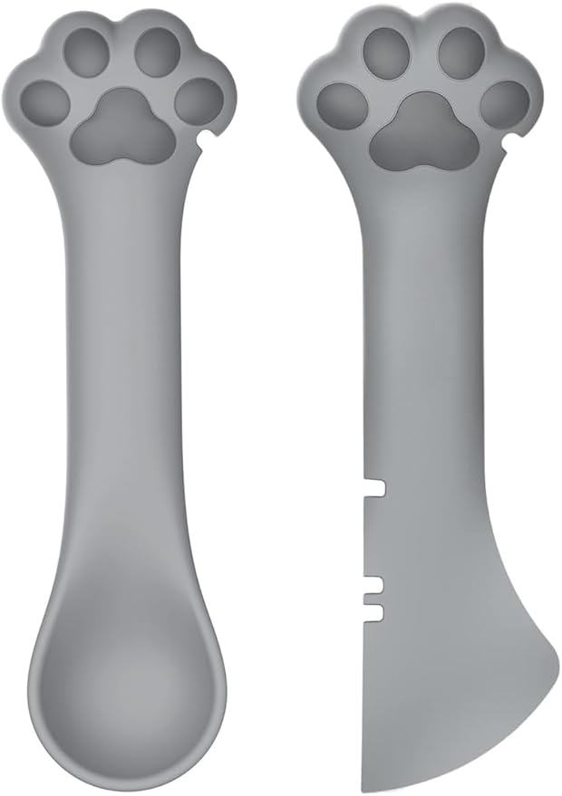 2 Pack Dog Cat Food Spoon Spatula, Cute Paw Pet Can Opener Mixing Spoons for Dog Cat Wet Food, Small Silicone Spatula Cat Treat Spoon Pet Cannd Food Scoop for Dog Cat, Grey
