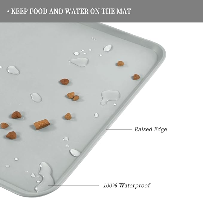 Waterproof Pet Feeding Mat with High Raised Edges, Heavier and Thicker Placemats for Cat Dog Water Bowl with BPA Free, Dogs Cats Food Mats for Messy Drinkers to Prevent Spill and Protect Floors