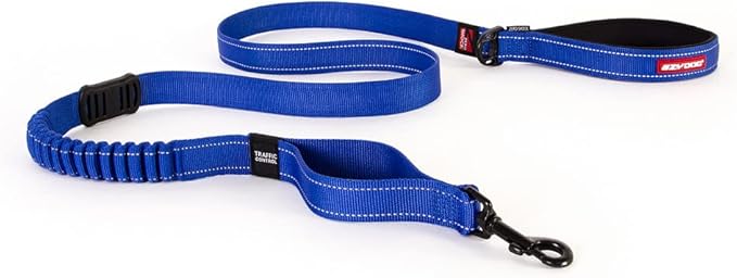 EzyDog Zero Shock Dog Leash - Shock Absorbing Bungee Leash for Dogs That Pull or Excite - Dual Handle and Reflective for Large, Medium, or Small Dogs (72-Inch, Blue)