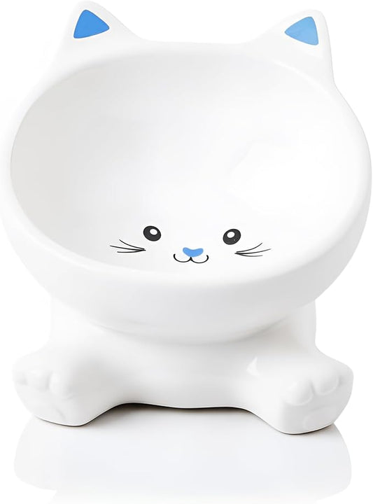 Cat Bowl, Elevated Cat Bowls, 4.9 Inch Cute Kitten Food Bowls for Anti-Vomiting and Whisker Friendly, 3D Raised Ceramic Cats Bowl for Food and Water with 4.5 OZ Capacity, Protects Pet's Spine, 1 Piece