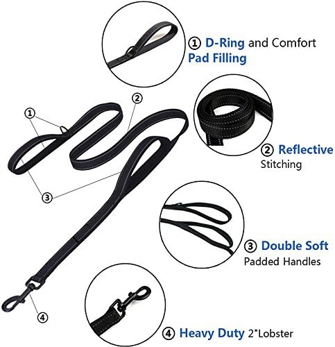 Heavy Duty Dog Leash with Double Handles - 6FT Reflective Anti-Pull Training Lead for Large Dogs, Padded Handle Durable Nylon Leash (Blue)