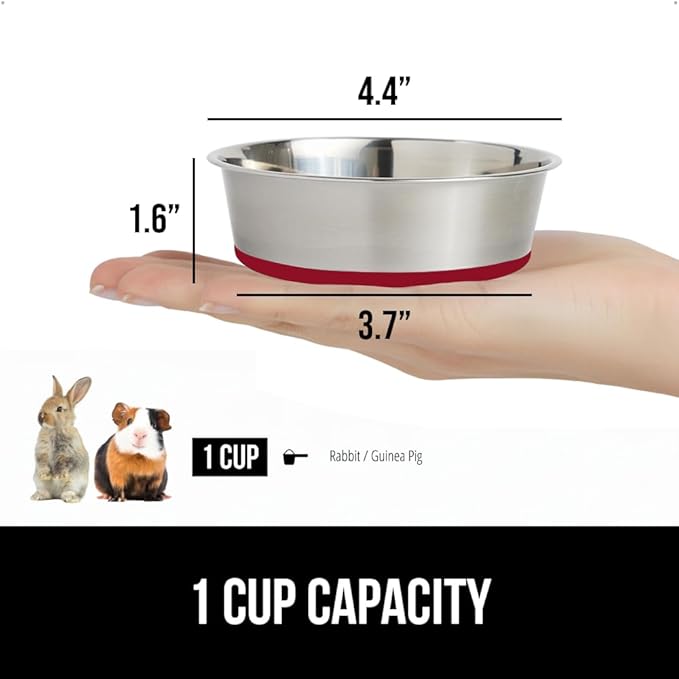 GORILLA GRIP Dog Bowls, Holds 1 Cup Each (8 fl oz), Heavy Duty Stainless Steel Food and Water Bowl for Feeding Dogs and Cats, Dishwasher Safe, Rust Resistant Metal, BPA Free Rubber Base, Set of 2 Red